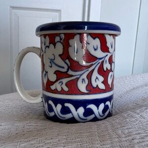 Floral Red and Blue Ceramic Mug